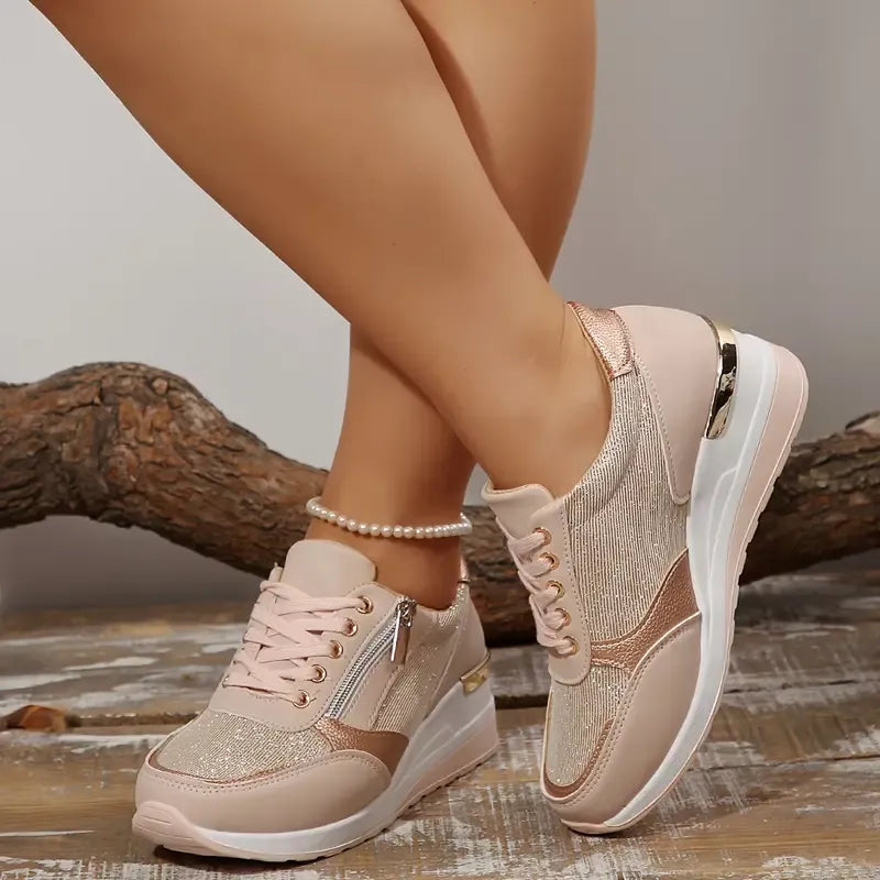 Women’s Lace-Up Sneakers with Side Zip