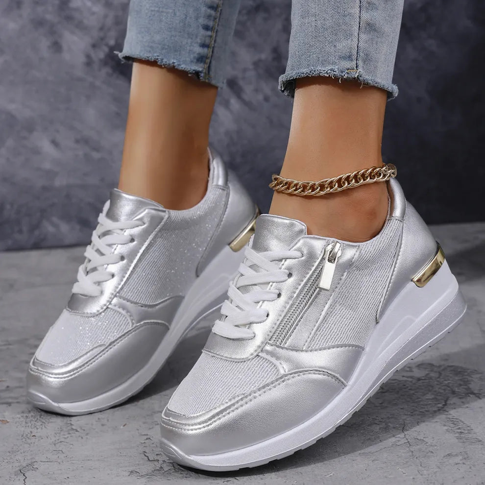 Women’s Lace-Up Sneakers with Side Zip