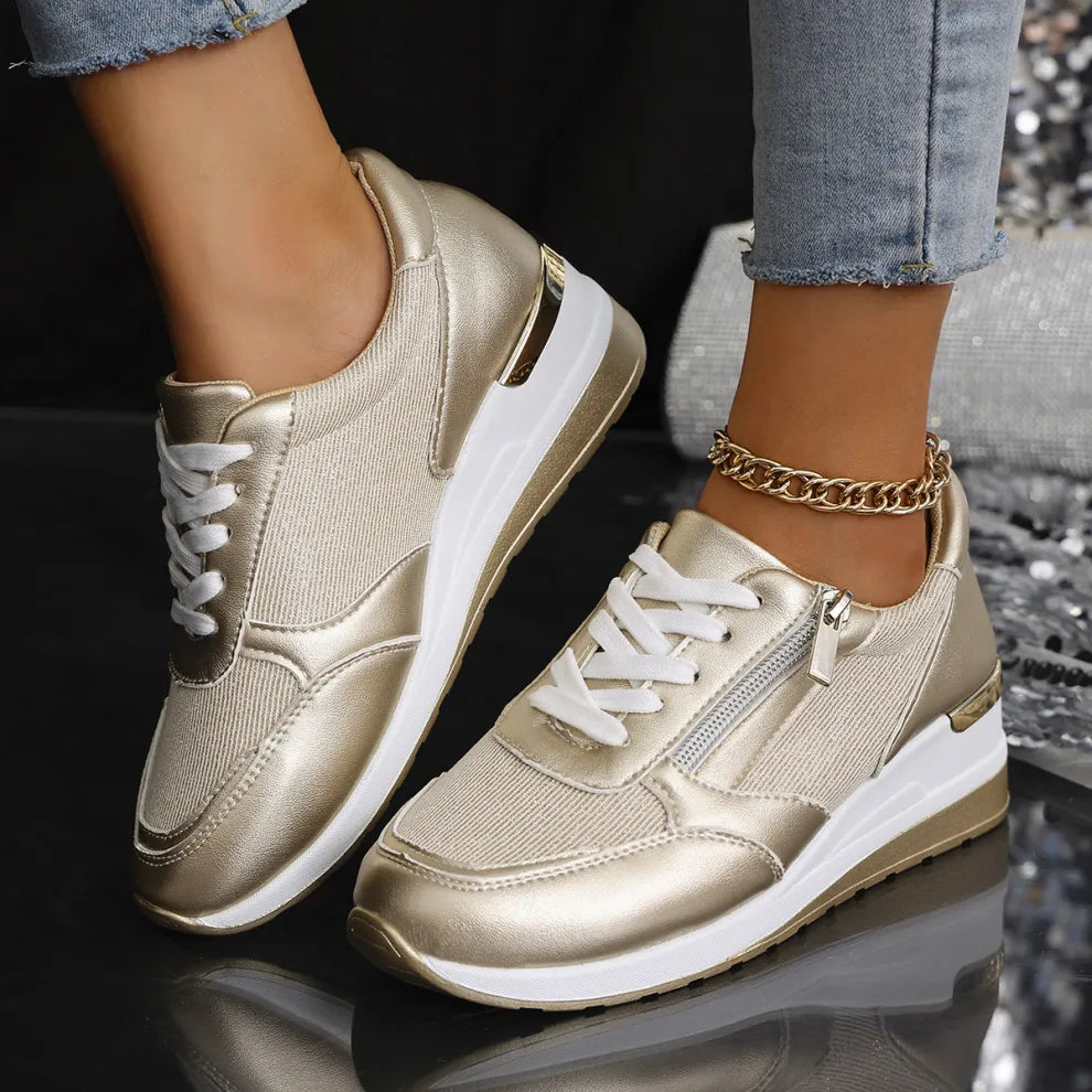Women’s Lace-Up Sneakers with Side Zip