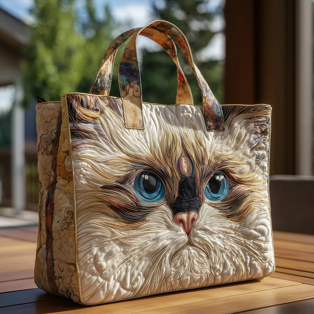 Artisan Tote Bag - White Cat with Blue Eyes