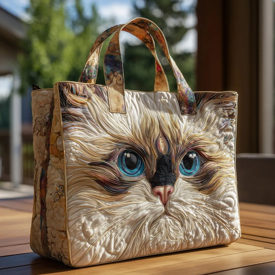Artisan Tote Bag - White Cat with Blue Eyes