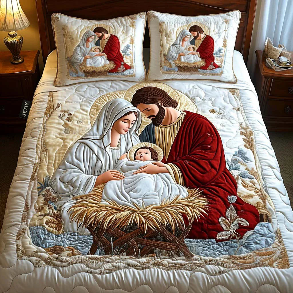 Quilted Bed Set 3 Pieces - Santa's Magic