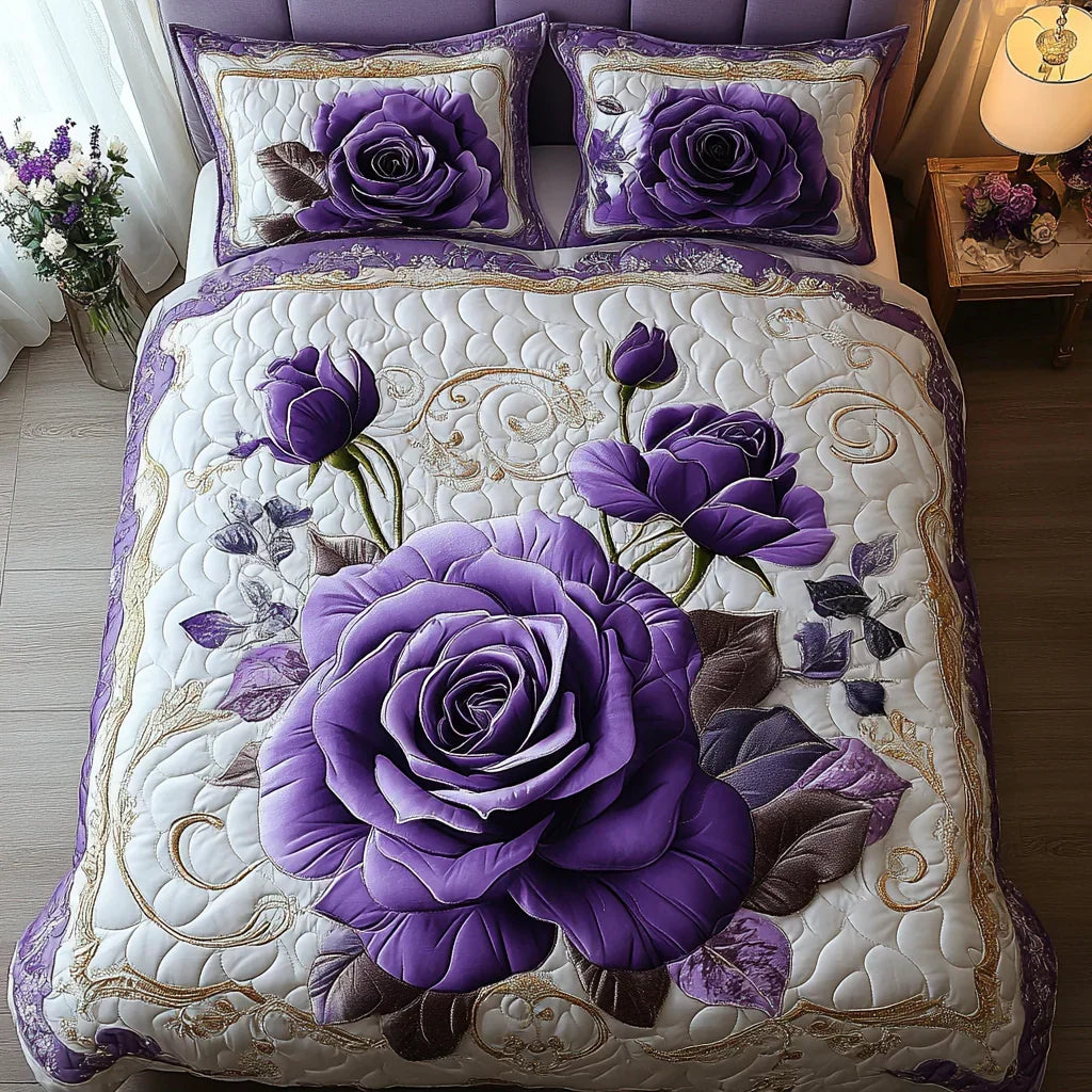 3-Piece Quilted Bed Set - Violet Rose