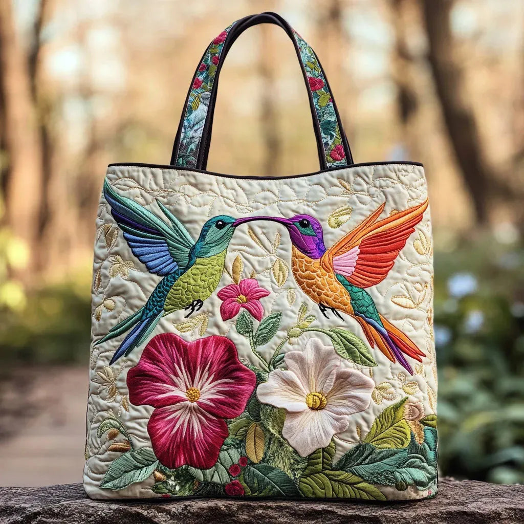 Quilted Bag - Hummingbirds and White Flowers
