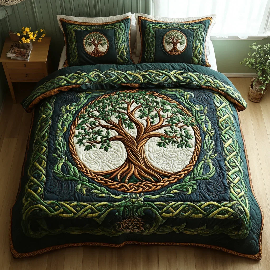 Quilted Bed Set 3 Pieces - Tree of Life