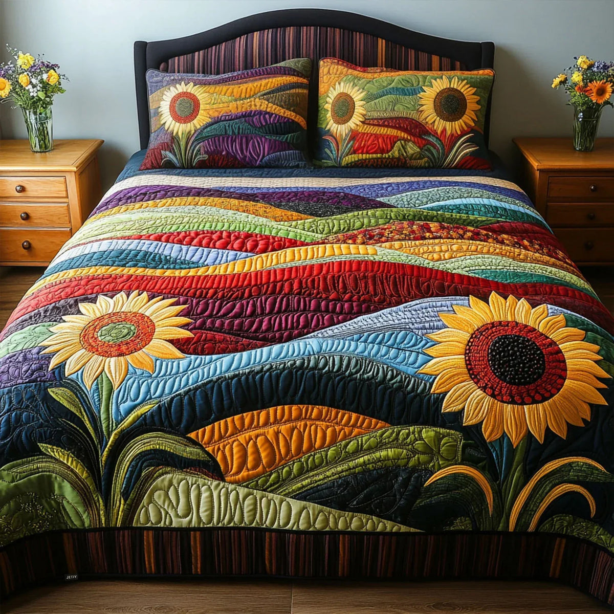 Quilted Bed Set 3 Pieces - Sunflower Field