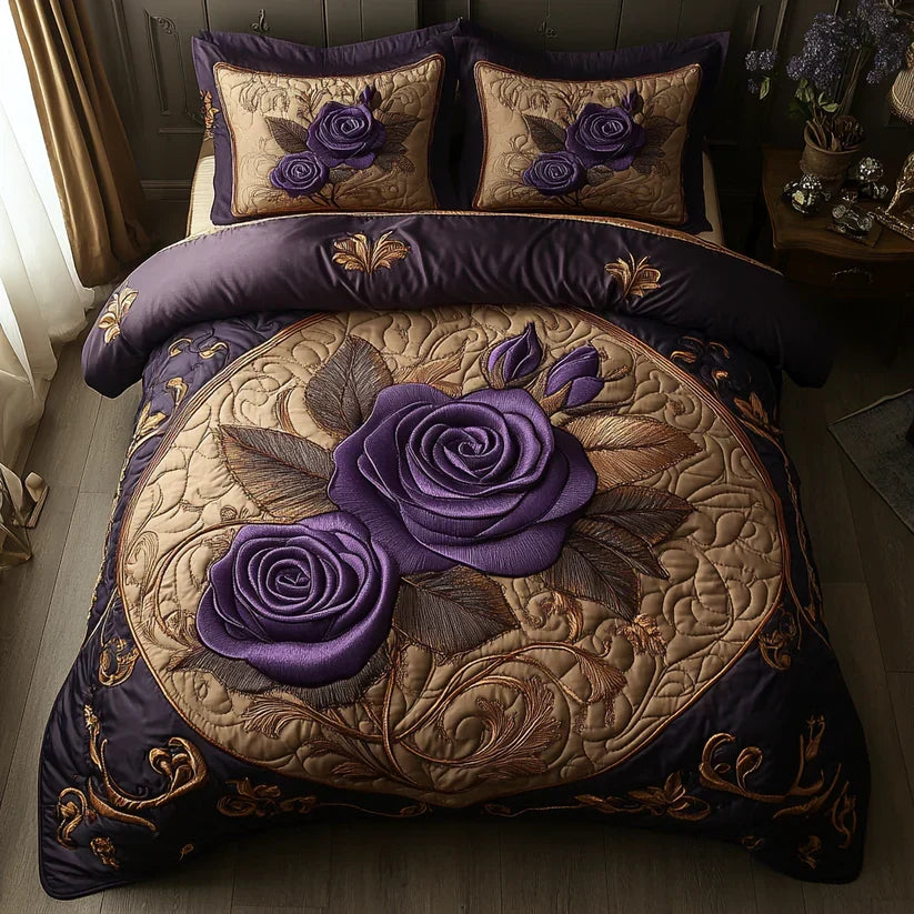 3-Piece Quilted Bed Set - Violet Rose