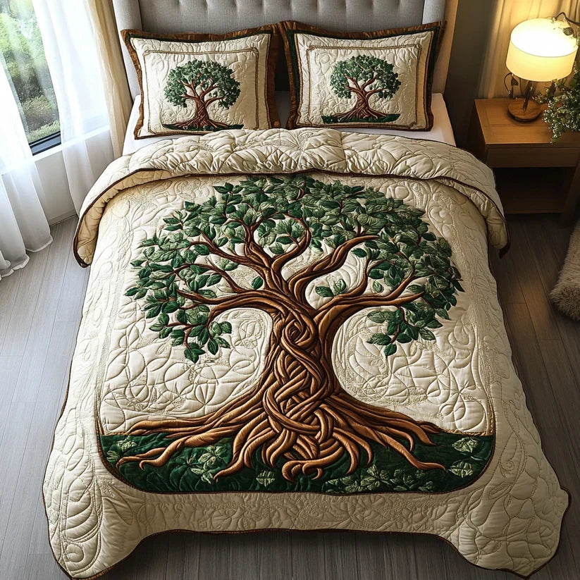 Quilted Bed Set 3 Pieces - Tree of Life