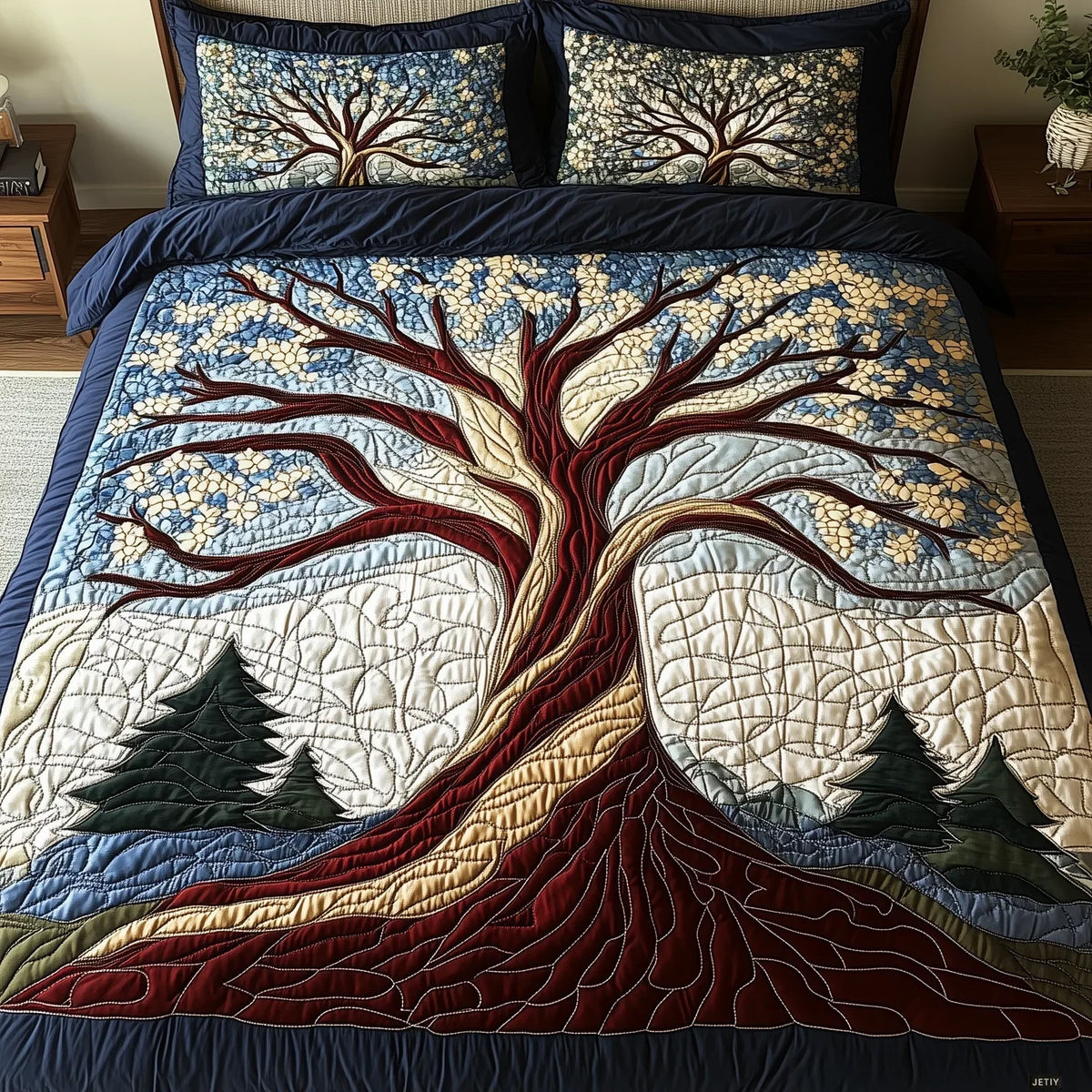 Quilted Bed Set 3 Pieces - Harmony of the Forest