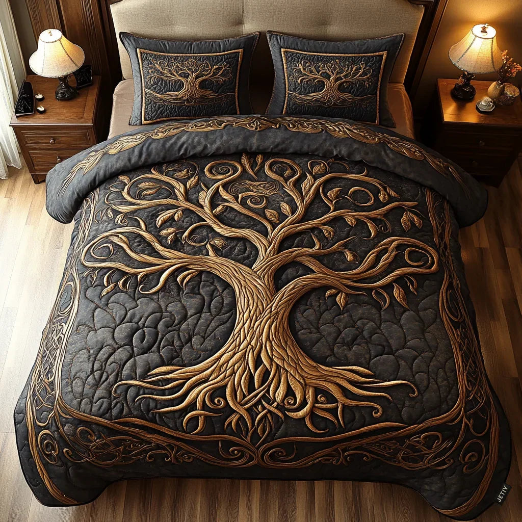 Quilted Bed Set 3 Pieces - Tree of Life