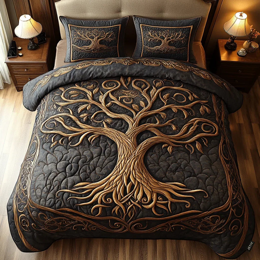 Quilted Bed Set 3 Pieces - Tree of Life