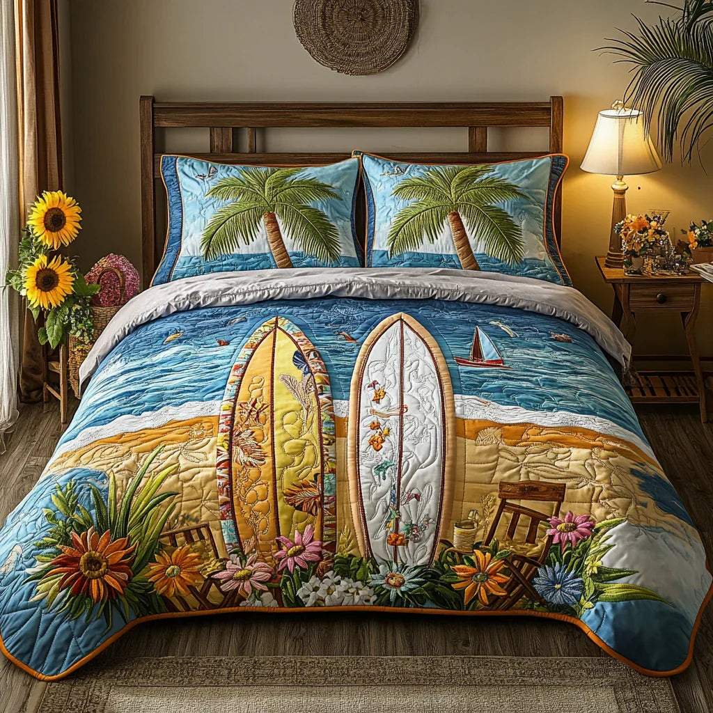 Quilted Bed Set 3 Pieces - Island Breeze
