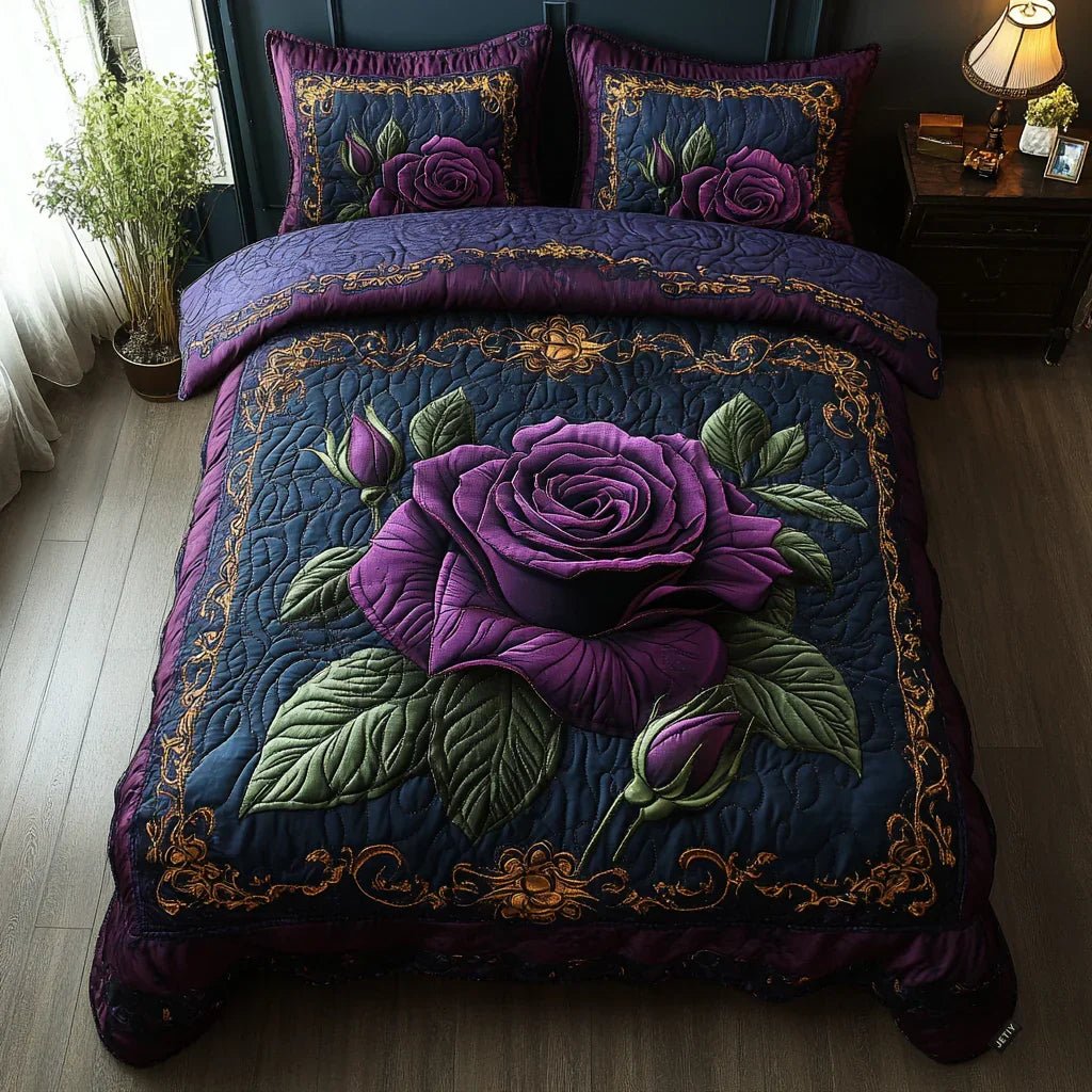 3-Piece Quilted Bed Set - Violet Rose