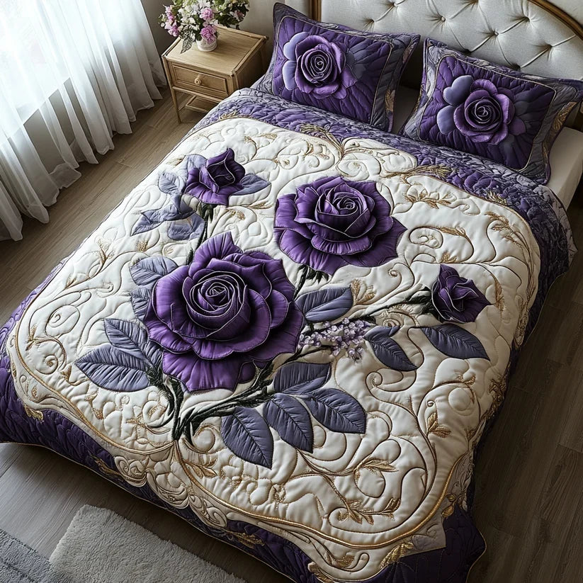 3-Piece Quilted Bed Set - Violet Rose