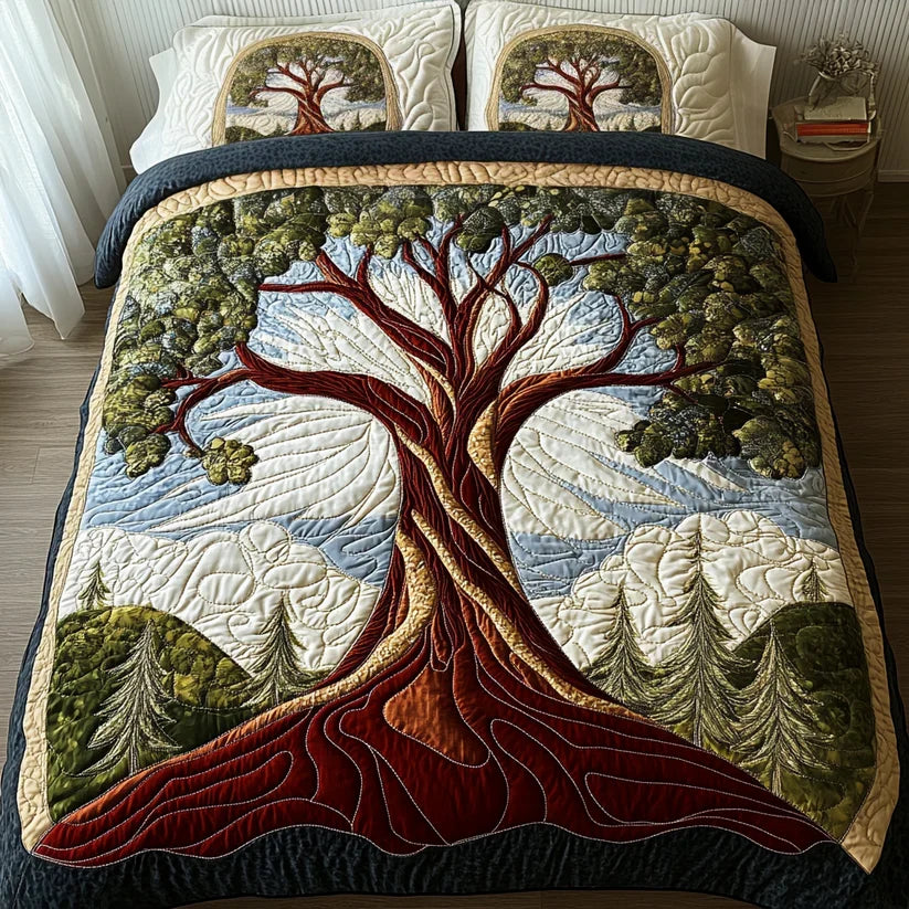 Quilted Bed Set 3 Pieces - Tree of Life