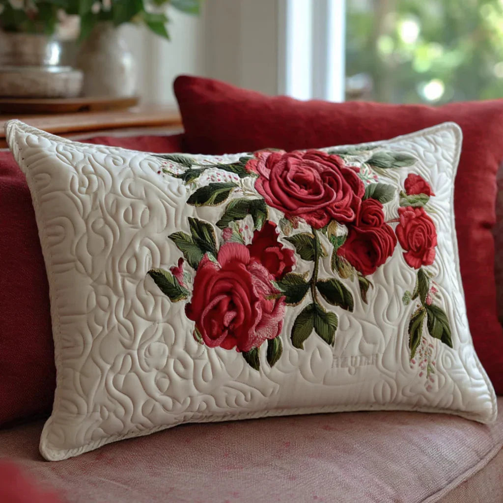 Quilted Cushion Cover - Hearts of the Rose Garden