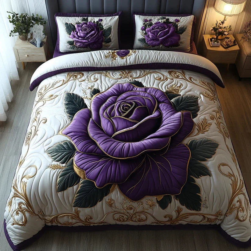 3-Piece Quilted Bed Set - Violet Rose