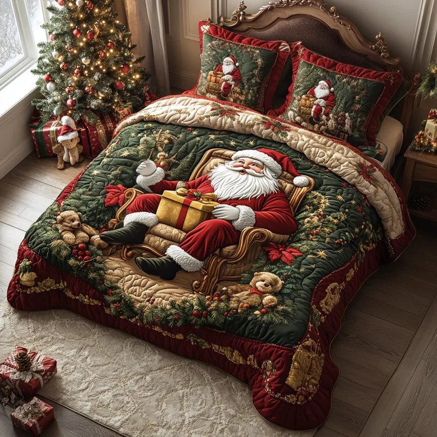 Quilted Bed Set 3 Pieces - Santa's Magic