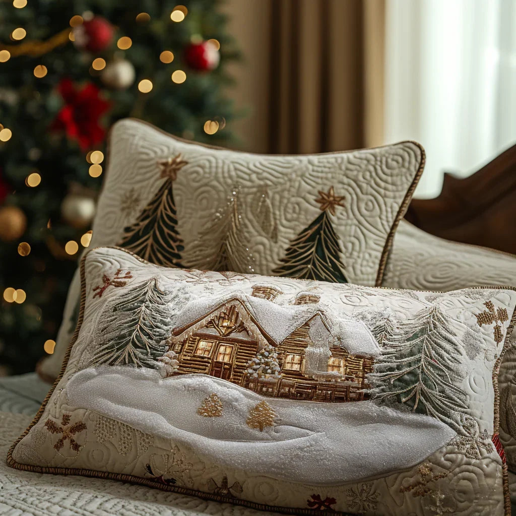Quilted Cushion Cover - Cabin in the Snow