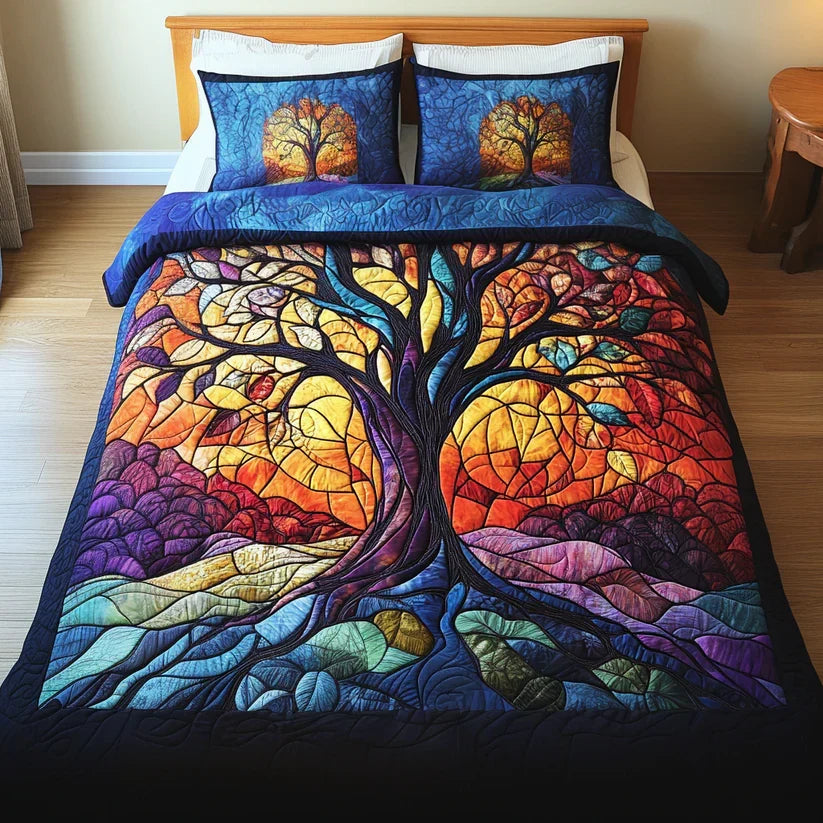 Quilted Bed Set 3 Pieces - Tree of Life