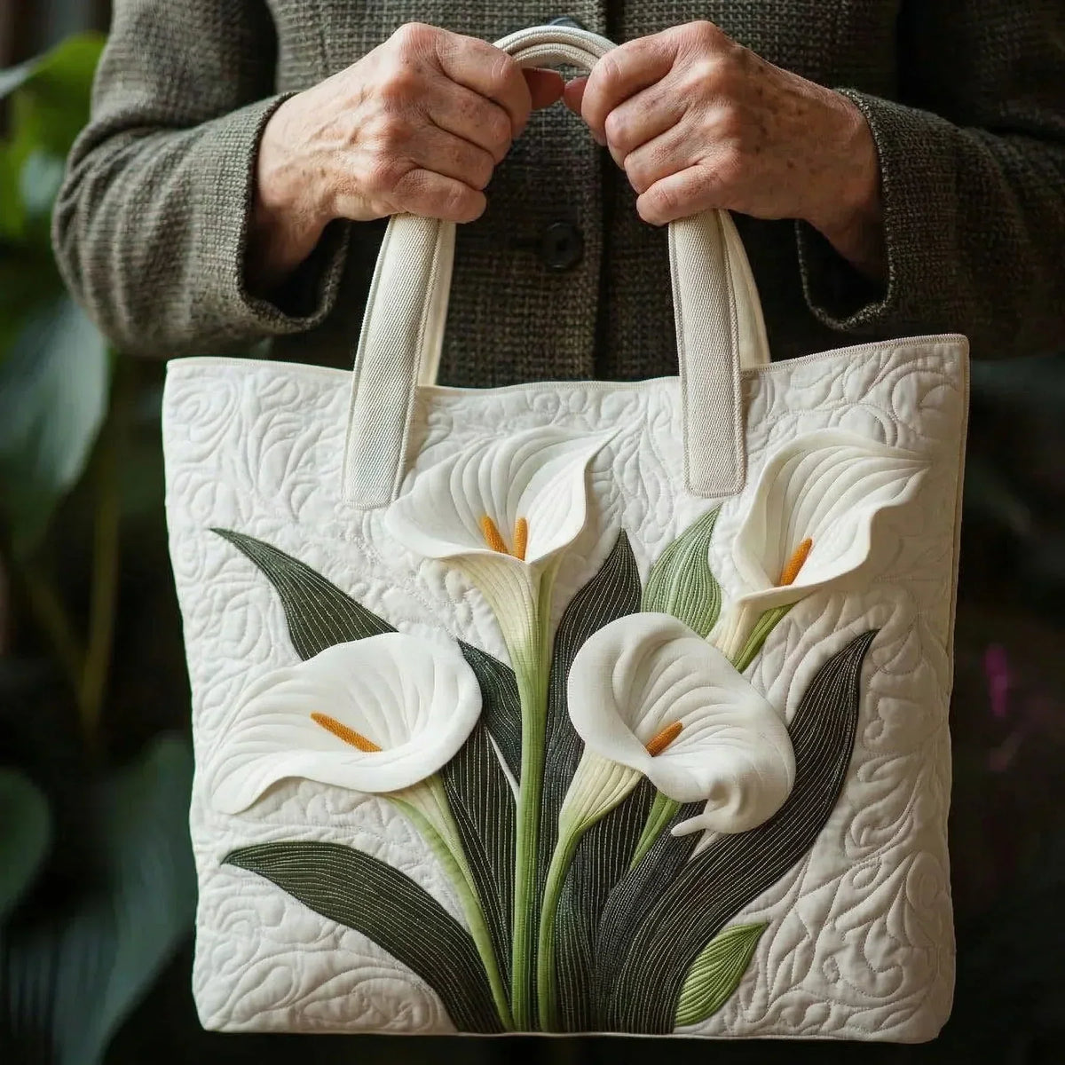 Handmade Quilted Bag - White Sunflowers