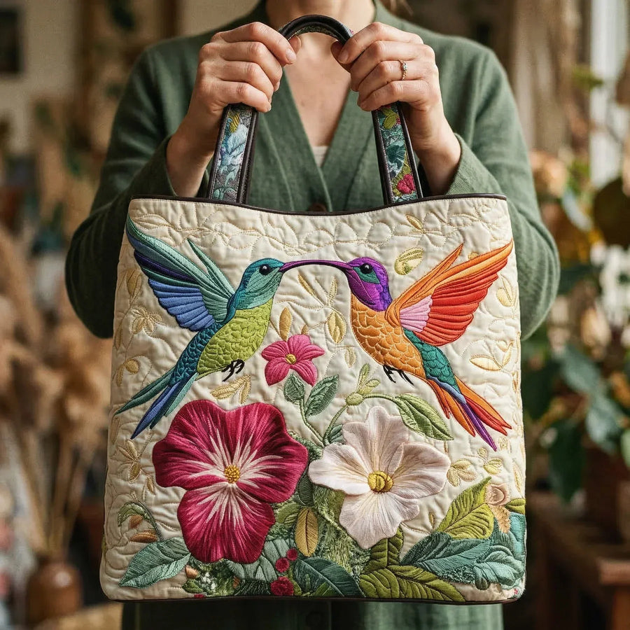 Quilted Bag - Hummingbirds and White Flowers