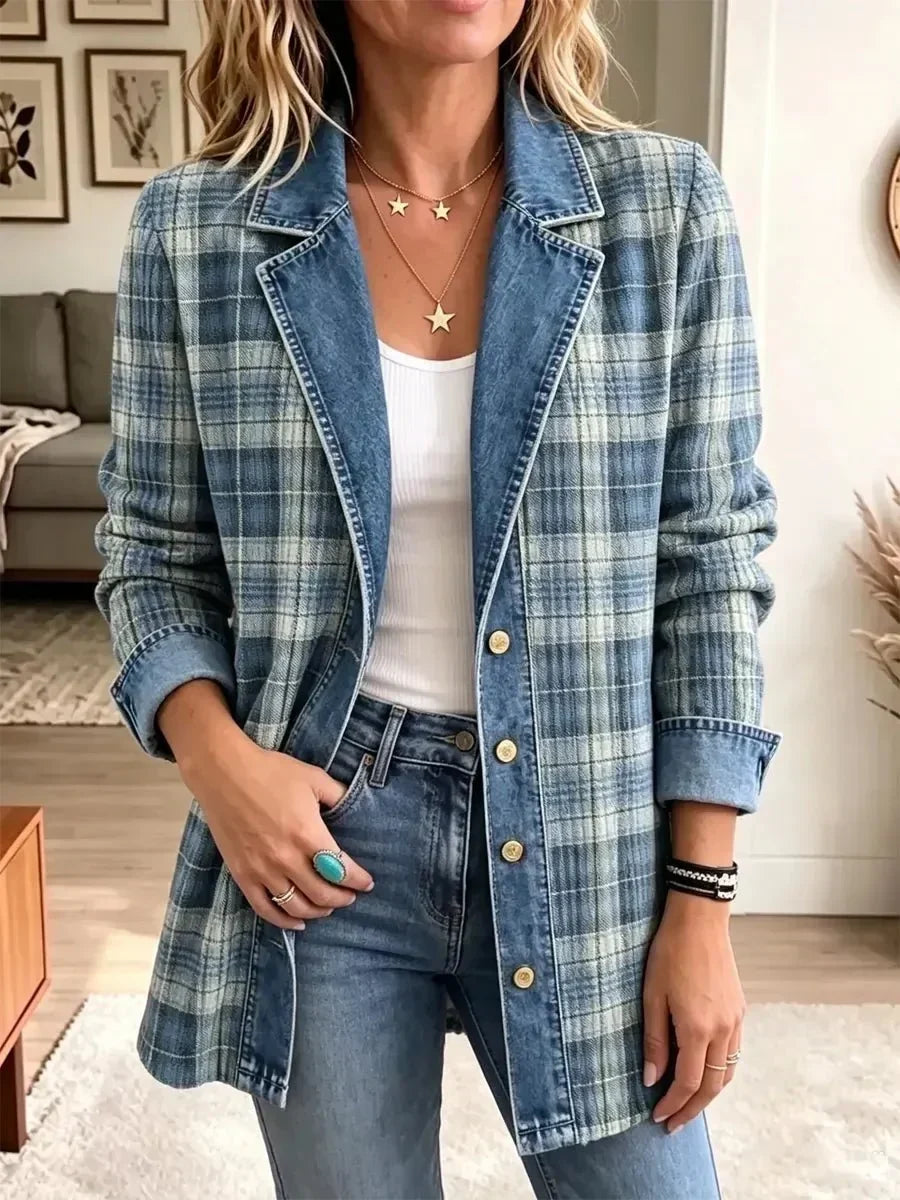 Sofia | Blue Plaid Contrast Jacket