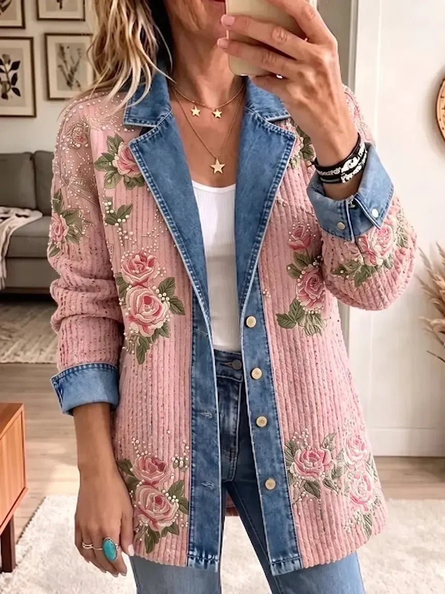Aria | Floral Jacket with Denim-Style Trim