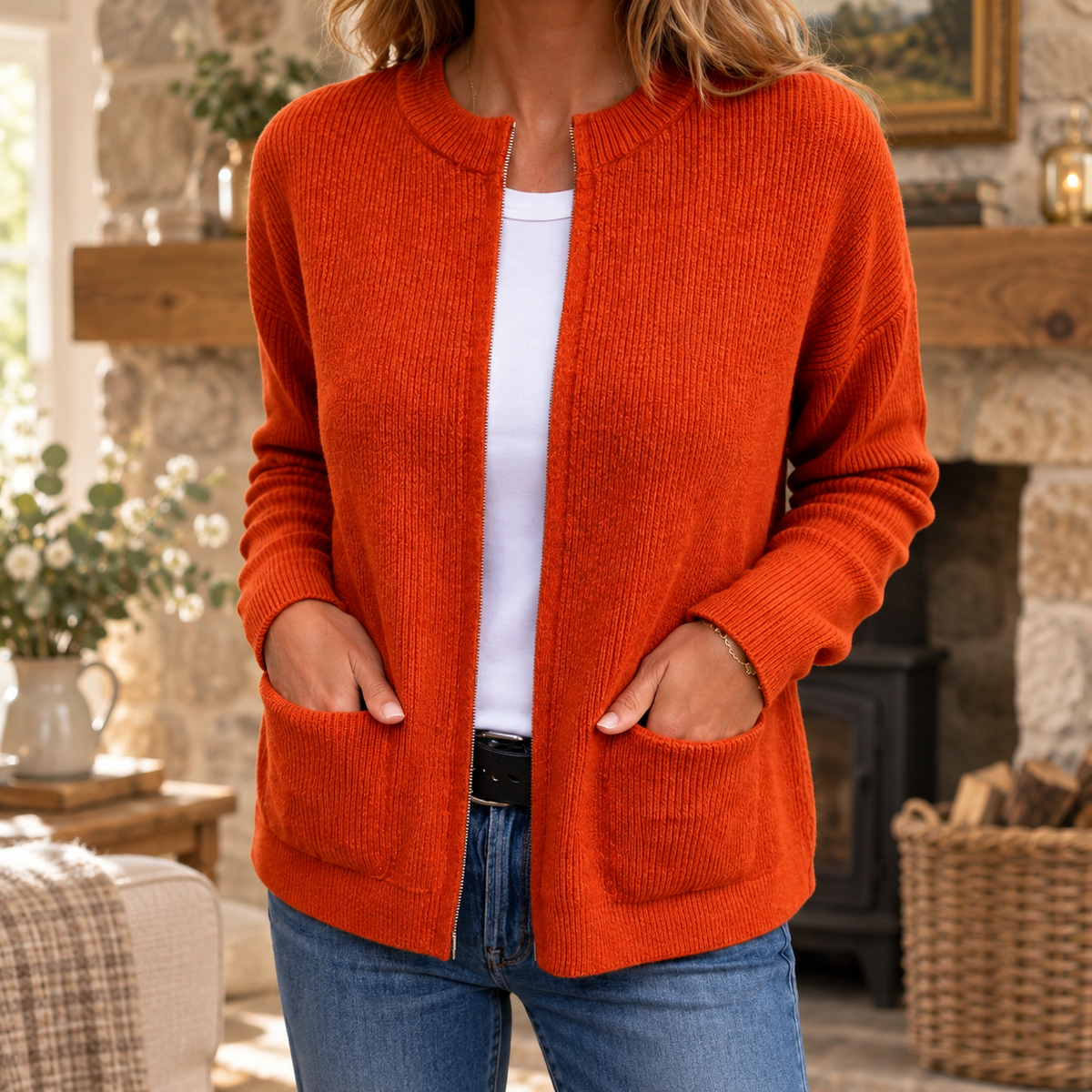 Kerry Zip-Up Knit Cardigan