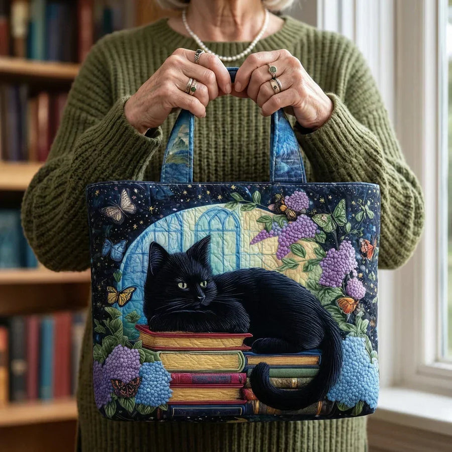 Handmade Bag - Black Cat on Books